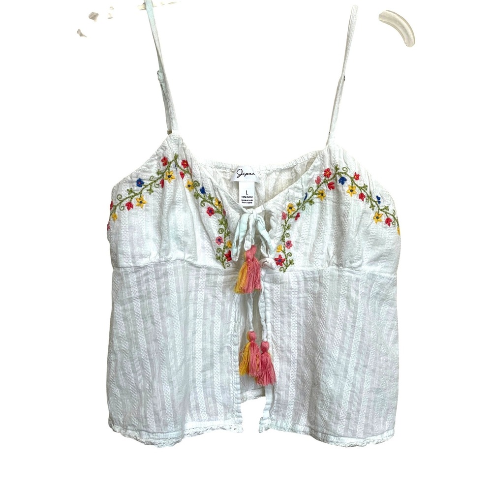Boho Embroidered Tassel festival Cotton baby doll Large Japna White Floral